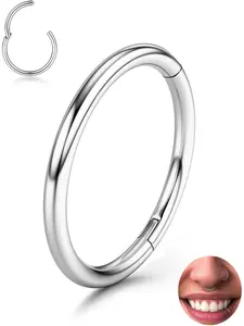 Hinged Nose Piercing Ring Hinged Nose Hoops - 316L Surgical Steel Seamless Piercing Rings Septum Clicker Lip Rings Cartilage Helix Daith Conch Tragus Rook Gold/Silver/Black/Rose Gold/Blue/Rainbow