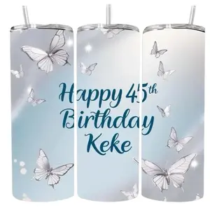 Ki’s Kreation Custom Birthday Tumbler 20oz - Butterfly Design with "Happy 4th Birthday Keke" Text, Perfect for Celebrating - Bottle, Drinkware Washable Water Bottles Reusable