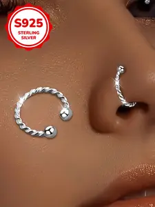 Women's Twisted Nose Clips, Hip Hop Punk Style, Low Allergy 925 Silver, Ideal for Daily Commute, Parties, Events, Holiday Gifts