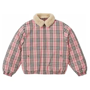 987441 Supreme Burberry Shearling Collar Down Puffer Jacket Pink