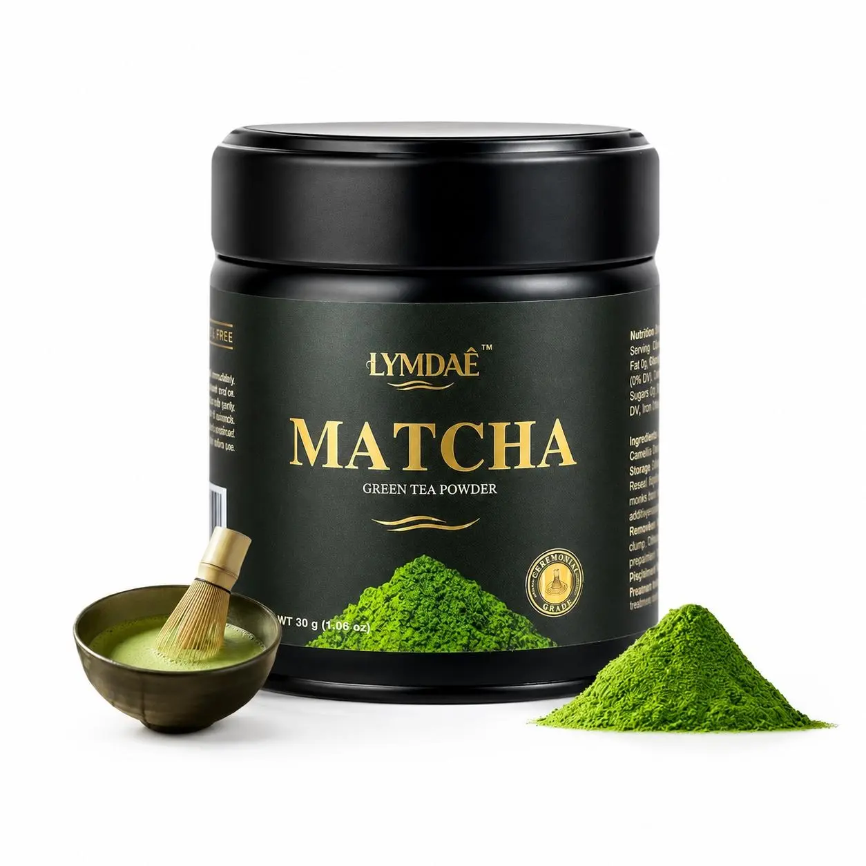 LYMDAE Ceremonial-Grade Matcha Powder—Sugar-Free, First-Harvest Matcha Powder, Finely Ground, Rich Flavor, Ideal for Lattes, Baking, and Everyday Use 1.06 oz