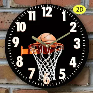 1 Silent Basketball Wall Clock - Modern Sports Decoration, with Basketball Hoop Design, Easy-to-Read Orange Numbers, Battery Operated (AA Batteries Not Included) - Suitable for Game Rooms, Man Caves, Basketball Fans - Ideal Gift for Basketball Players and