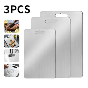 tablas decocina,3-Piece Set Easy-to-Clean Stainless Steel Reversible Cutting Board with Smooth Surface Suitable for Kitchen and Dining Area Use, Kitchen Essential