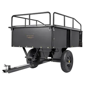 Heavy Duty ATV Trailer: Steel Dump Cart With 750-Pound Capacity And 15 Cubic Feet Of Load Space, Garden Utility Trailer With Removable Sides For Riding Lawn Mower Or Tractor Transport