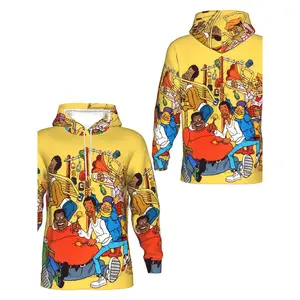 Men'S 3D Full Body Cartoon Character Printed Hoodie |   Slim Fit Long Sleeve Pullover with Pocket, Bright Yellow and Multicolor Pattern, Casual Style, Hooded, Slight Stretch Fabric, Perfect for Christmas/Halloween/Birthday Gift, Plus Size