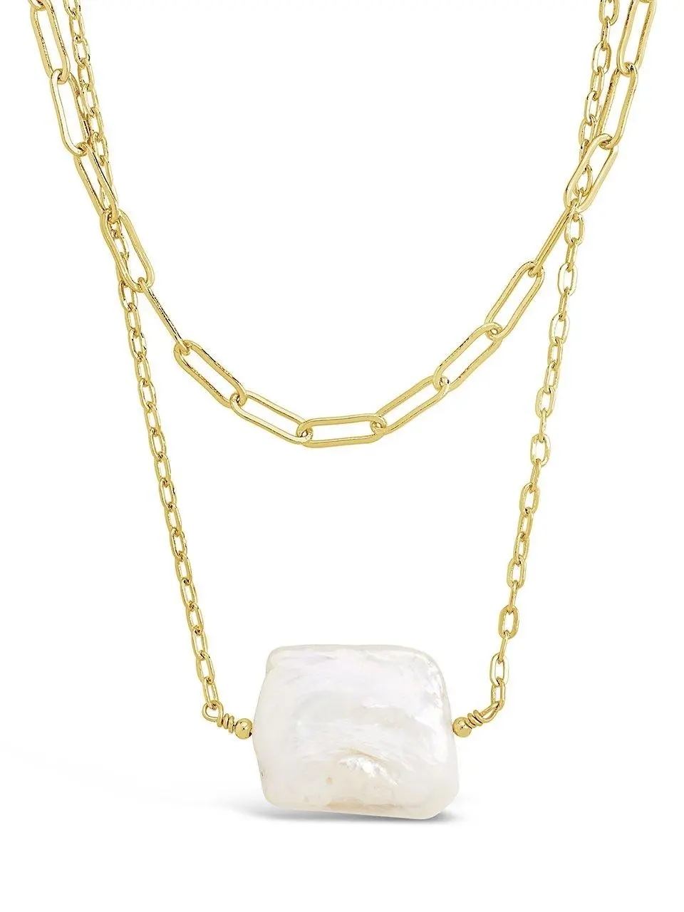 Chain Link and Pearl Layered Necklace