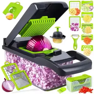 16-in-1 Multifunctional Vegetable Chopper with 8 Blades Portable Stainless Steel Cutter for Salad Garlic & More Kitchen Gadgets Cooking Kitchenware Cutting Green Utensils watermelon cutting tool chicken shredder Slicer kitchen accessories