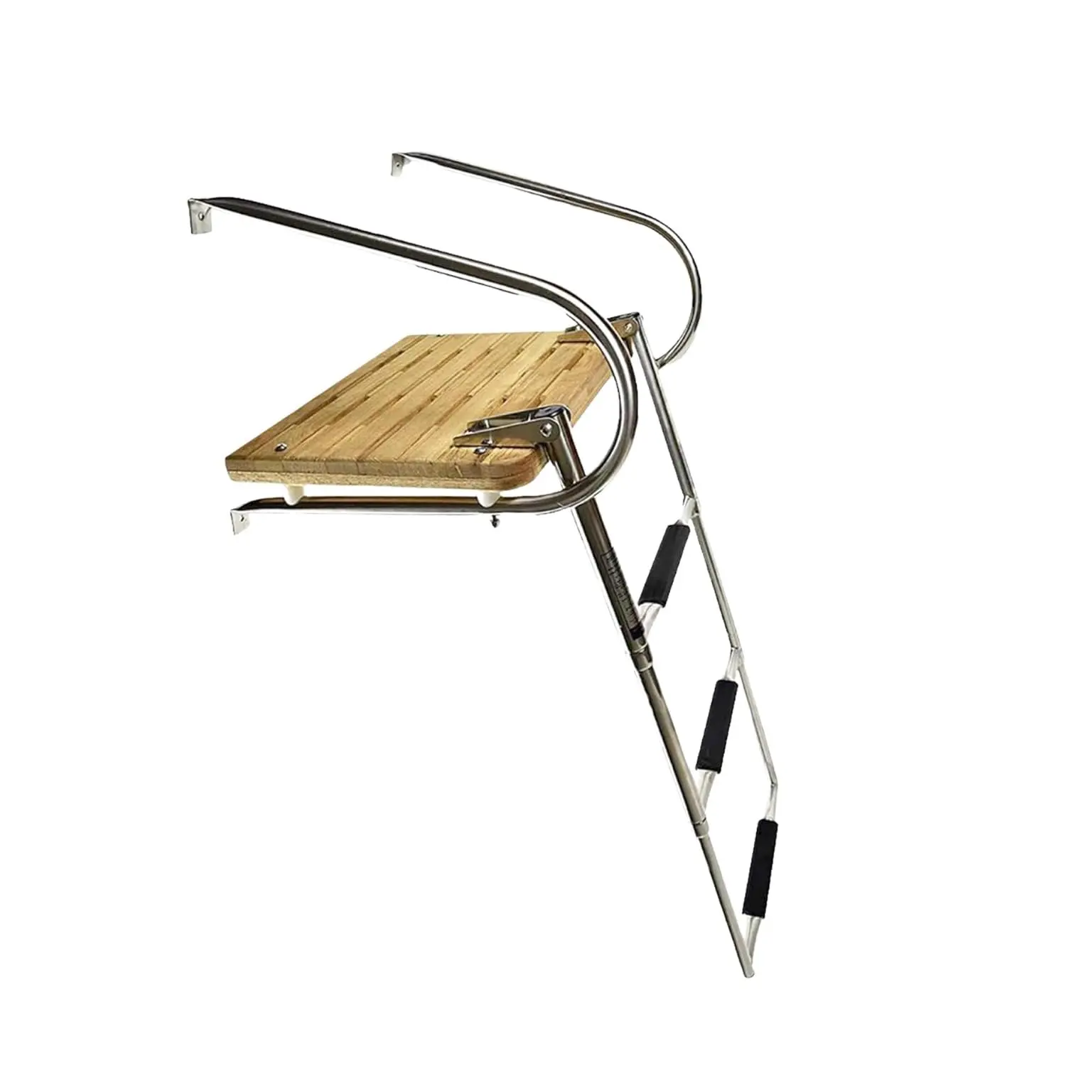 Marine City Stainless Steel Telescoping 3-Step O/B Swim Teak Platform Ladder