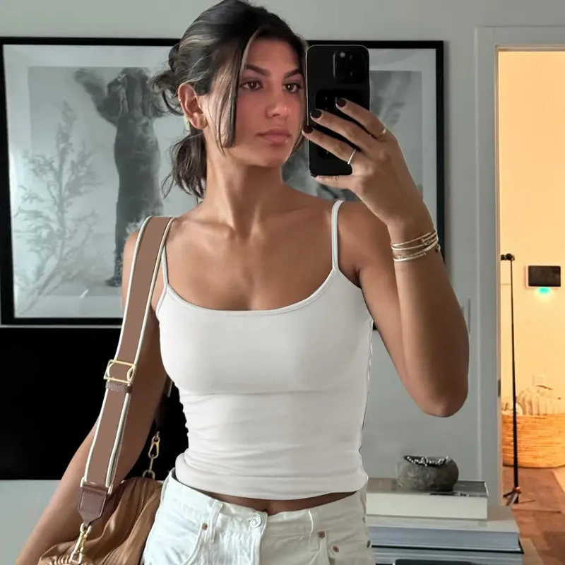 Women's 2025 Summer 95% Polyester Plain Slim Sleeveless Adjustable Spaghetti Strap Backless Crop Cami - Casual Elegant Going Out Top, Lady's Tanks & Camis, Ideal for Valentine's Day, Thanksgiving Wear
