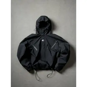 Waterproof Techwear Hooded Jacket | Black Oversized Utility Windbreaker SpringStatements