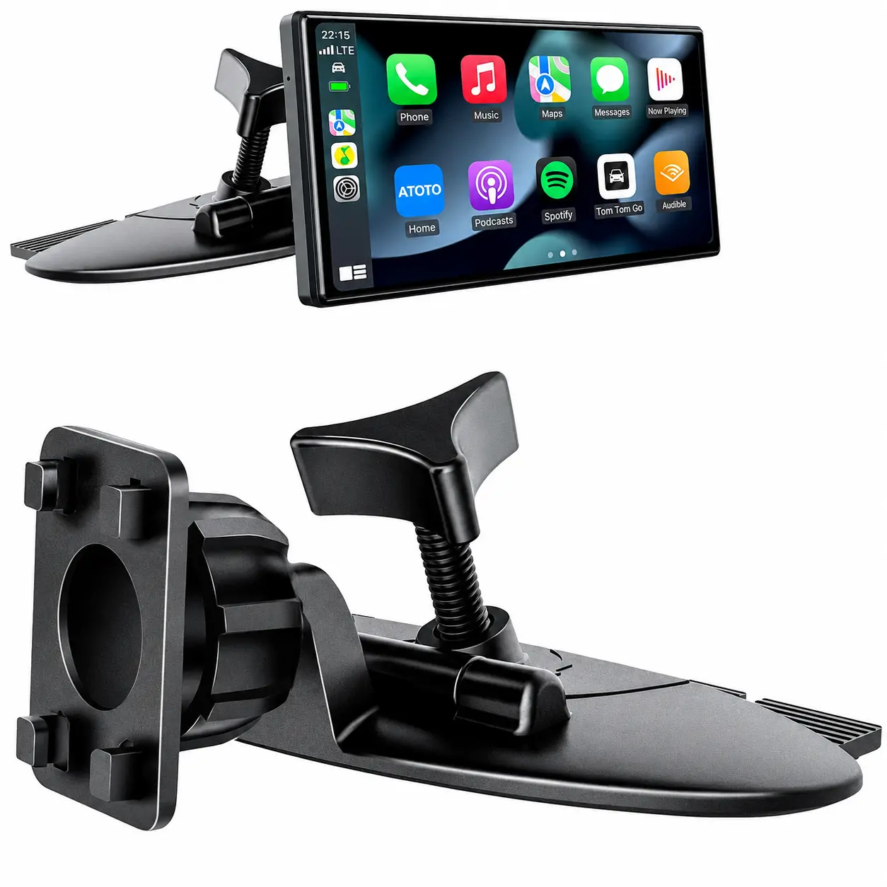 360° Rotatable CD Slot Car Mount - 4-Button Lock Secure Holder, Anti-Shake Universal Accessory for CarPlay Screen, Automotive GPS Monitor Installation