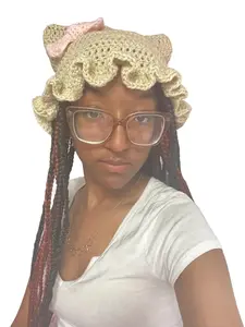 Crochet Hello Kitty Ruffle Cat Beanie - Soft and Adorable Design for Sanrio Lovers