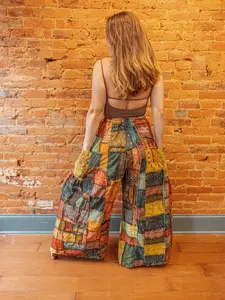 Hippie Boho Patchwork Wide-Leg Pants, Flare Trousers, Grunge Hippie Aesthetic, plus size hippie pants, patchwork bell bottom pants, hippie