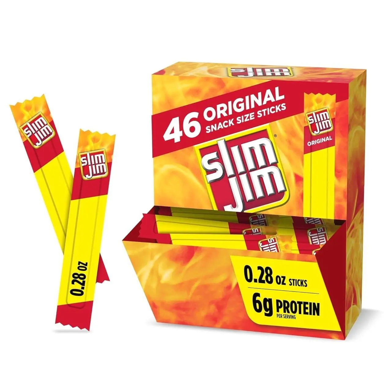 Slim Jim Smoked Meat Sticks, Original Flavor, 6g Protein Per Serving, Snack Size, Stocking Stuffer, 0.28 oz. (46 Count)