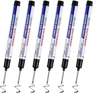 6 count Long  Deep Hole Marker Pens,  Construction Markers Marking Tool, Permanent Markers Carpenter Ink Marker Pens for Carpenters Builders Decoration Construction (Black)