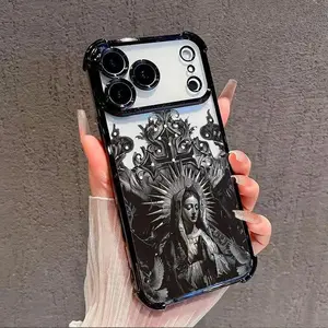 Virgin Mary Pattern Phone Case for iPhone 17 Pro Max 16 15 Plus  13 12 11 Pro, Transparent Full Coverage Four Corners Anti-drop Phone Casing