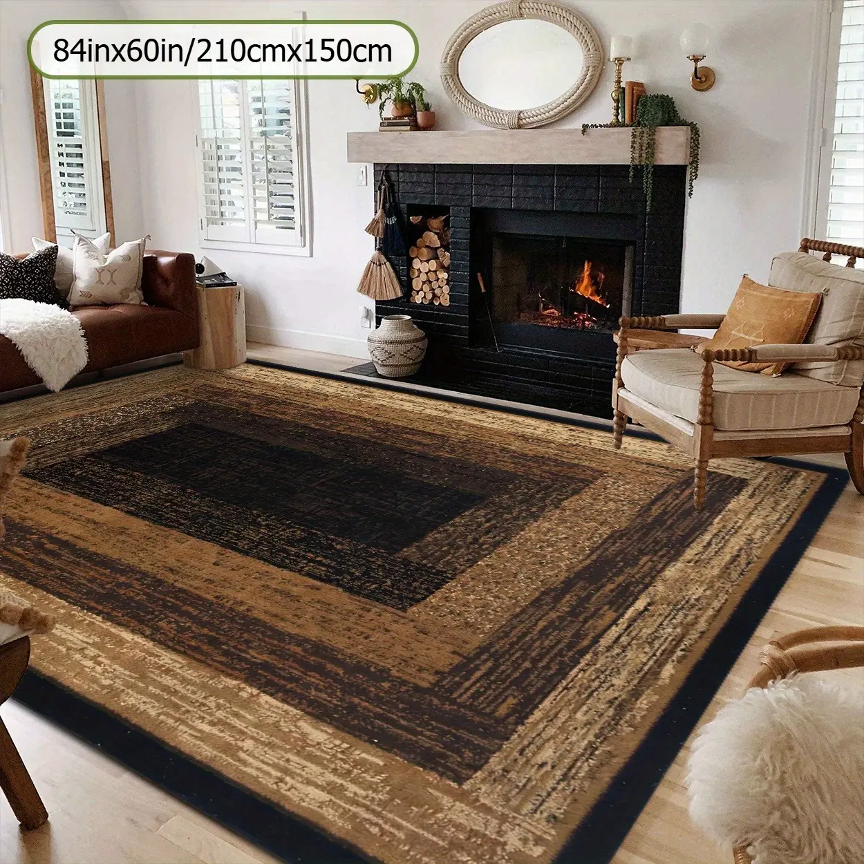 Machine-Made Polyester Decorative Area Rug - Rectangular, Soft, Anti-Slip Durable Backing, Easy to Clean, Plaid Pattern for Cozy Look, Ideal for Indoor Living Room Home Decor