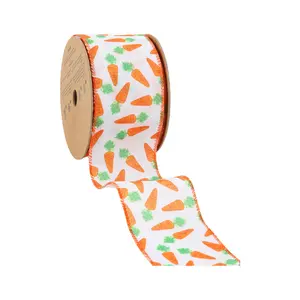 2 1/2" Wired Ribbon | White w/ Orange Carrots | 10 Yard Roll Spring decor Easter Day decor outdoor decor wrapping gifts