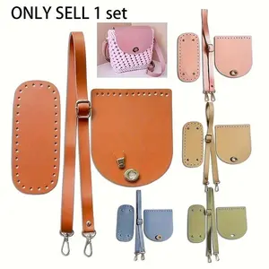 1set Handmade Bag, PU Leather Accessories, PU Shoulder Straps, Bottom Bag, Cover, Glossy Three-piece Set of Materials, DIY Crochet, Homemade Woven Bag, DIY Wallet Making, Handcraft, Handmade Crafts, Pu Faux Leather