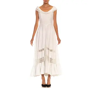1940S White Cotton Piqué Off Shoulder Dress
