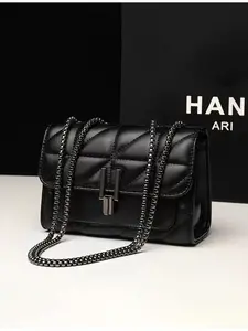 Elegant Black Quilted Women's Crossbody Bag Gold Buckle Metal Chain Strap Lightweight Adjustable Strap Polyester Lining Urban Fashion Accessory Multi-functional Wallet Small Crossbody Bag Best Valenti Casual Shoulder Bag Quilted Purse
