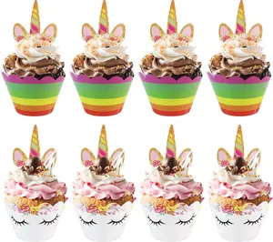 Unicorn Birthday Decorations - Reversible Rainbow Cupcake Liners with Unicorn Toppers, 24-Piece Set, Perfect Unicorn Cake Decorations and Unicorn Party Favors for Girl Birthday Celebrations No Brand