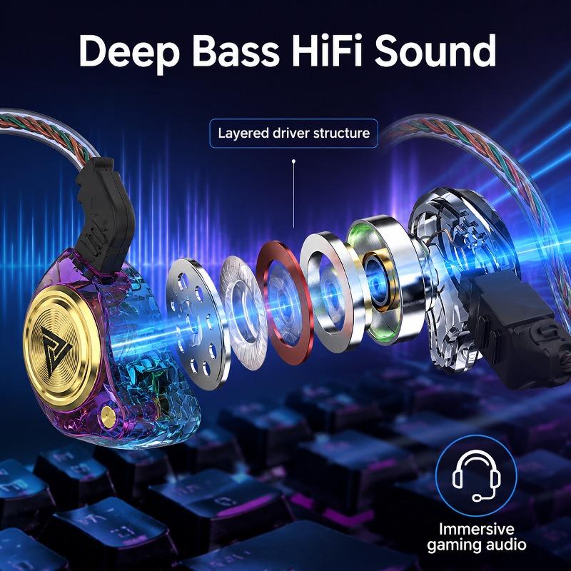 Wired Gaming Earbuds, Ak3file in Ear Monitors, Deep Bass Sound Wired Earbuds, HiFi in Ear Headphones with 1DD 10mm Dynamic Driver, IEM for Music Gaming Video Calling