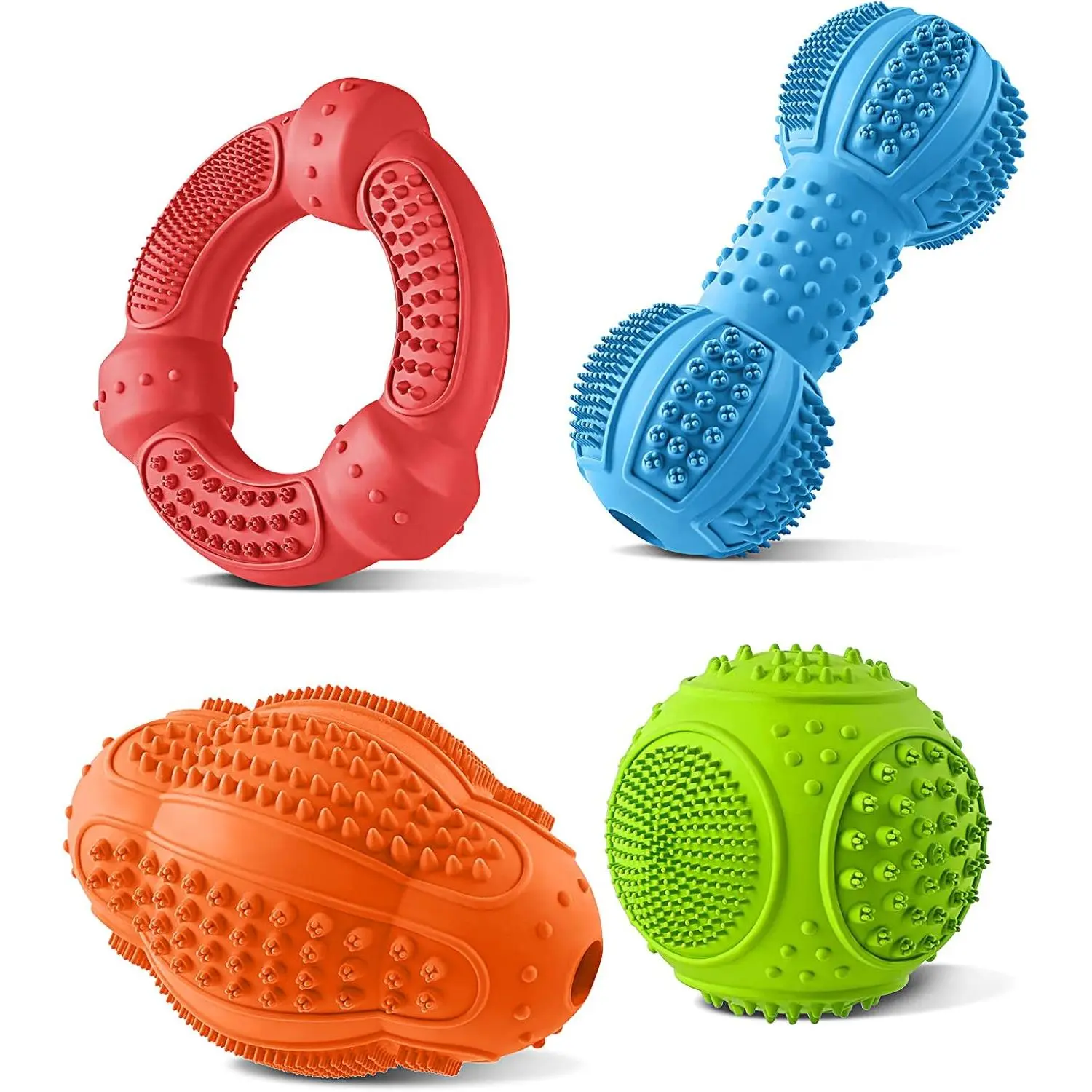 Toys 4 Pack,  Toys for Aggressive Chewers Small Medium Large Breed, Multifunctional  Cleaning and Gum Massage, Tough  Toys with  Rubber for Puppy and Medium Large