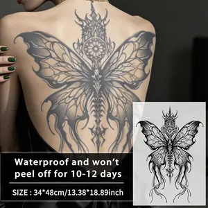 Gothic Mechanical Butterfly Back Temporary Tattoo, Waterproof Long-Lasting 7-15 Days, Semi-Permanent Herbal Tattoo, Unisex Fake Tattoo
