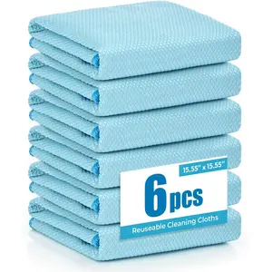Nanoscale Microfiber Cloths 15.55"x 15.55", Glass Window Mirror Stainless Steel  Cleaning, Streak-Free, Lint-Free, Super Thick & Absorbent, , 6 Pack (Blue)