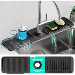 24 Inch Longer Faucet Mat for Kitchen Sink, 5° Slope Fast Self-draining, Kitchen Sink Splash Guard Silicone Sink Faucet Mat Splash Guard Kitchen Sink Area Tidy Splash Faucet Guard Draining Mat #SummerVibes button fasten