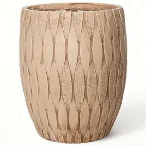 16" H x 14" Dia Weathered Concrete Planter, Large Indoor Outdoor Decorative Flower Pot with Drainage Hole, Modern Round Design for Home, Garden, Patio, Porch, or Courtyard, Vintage Yellow Stone Finish