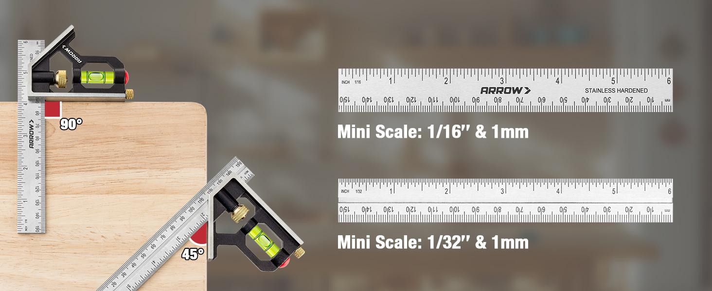 #backtoschool Arrow Combination Square, Combo Square with Stainless Steel Ruler, Zinc Alloy Body and Bubble Level for Carpenters and Craftsmen