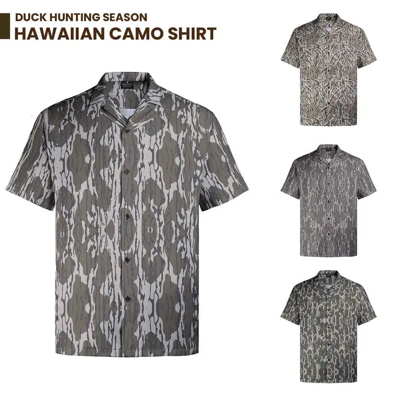 Men's Camo Hawaiian Shirt, Duck Hunting Button-Up Shirt, Summer Casual Aloha Shirt, Hunting Camp Outfit, Gift for Him Her