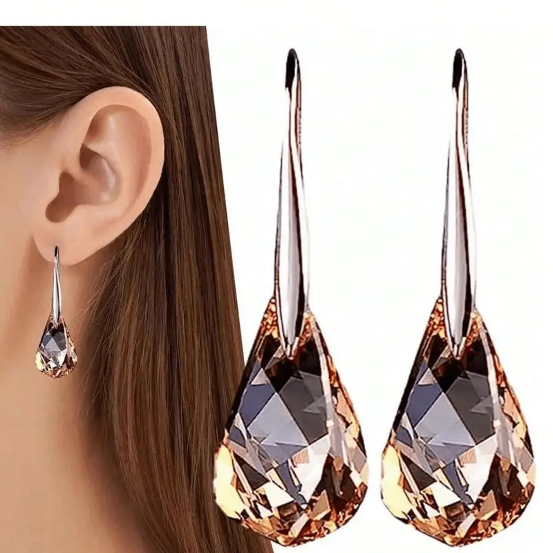 Elegant  Artificial Crystal Decor Teardrop Earrings, Unique Design Fashionable Earrings, Fashion Jewelry for Party, Daily Clothing Decor, Trendy All-match & Exquisite Jewelry for Birthday Gift
