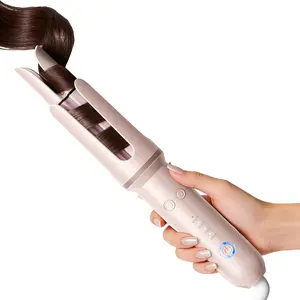 Professional Automatic Rotating Curling Iron for Long Hair, 1.25” Curling Wand for Loose Curls & Beach Waves, Ionic Ceramic Hair Curler, Anti-Scald & Tangle-Free, Dual Voltage, Pink