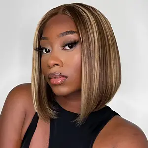 [Clearance Sale] Wiggins Hair Highlight Straight Wig Short Bob Wig 13*4 Lace Front Wigs Human Hair Pre Plucked Hairline 5*5 Lace Closure Wig Glueless Ready To Go Colored Bob Wig Beginners Friendly