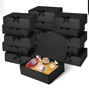 10 sets of luxurious black gift boxes with lids, decorated with exquisite ribbons. Suitable for use as gifts for festivals, parties, and special occasions. Gift packaging supplies.