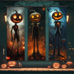 3 Counts Halloween Hanging Banner,  Scary Pumpkin Man Halloween Posters, Halloween Mural And Decorative Posters, Fun Party Decorations, party decorations banners, Horror Themes, Living Room, Bedroom, Home Posters