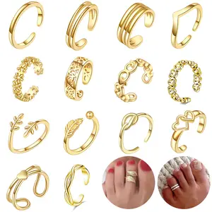 Toe Rings for Women 14K Gold Plated Filled Simple Hug CZ Triple Open Band Rings Trendy Silver Plated Adjustable Toe Rings Summer Beach Foot Jewelry for Women