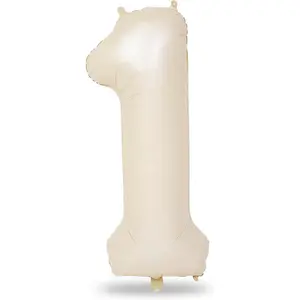 40 Inch Beige Balloon for 1st Birthday Decoration, Large Self Inflating Cream Foil Number Balloons 0-9 for Boys Girls, White Sand 1 Helium Balloons for Women Men Party Anniversary Supplies