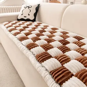 Thick Plush Chessboard Pattern Sofa Cushion, Soft Decorative Pillow for Home & Pet-Friendly Spaces, Classic Design, Fashionable Furniture Accessory, Washable Cushions