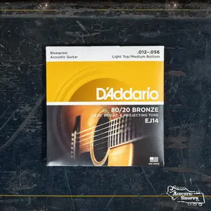 D'Addario EJ14 Light Top/Medium Bottom Bluegrass, 80/20 Bronze Acoustic Guitar Strings 12-56