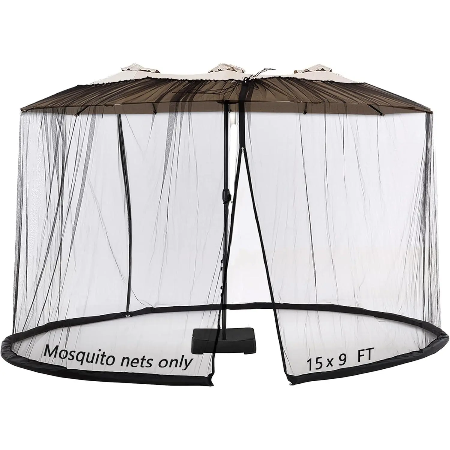 Mosquito Neting for 15FT Double-Sided Patio Umbrella Sunbrella Neting Double Zipper Water Pipe Bottom Used and for Patio Gazebo pop up canopy10x10 Interchangeable (Black 15ft)
