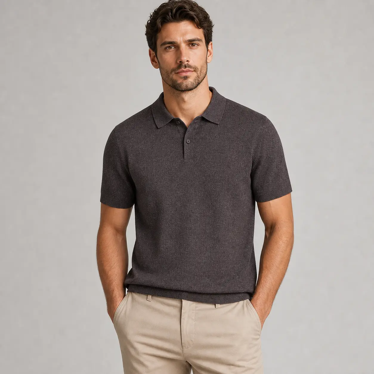 Men's Classic Textured Ribbed Smooth Linen-Blend Short Sleeve Slim Fit Tropical Polo Shirt, Menswear LL-WZPL10129, Casual