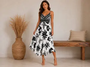Women’s Tropical Floral Print Spaghetti Strap Summer Maxi Dress