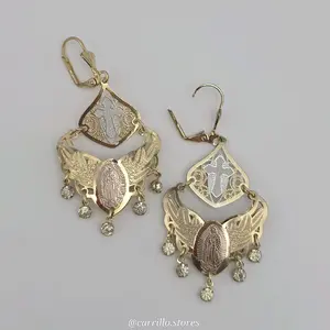 Earrings fashion style gold-plated three colors with stone's Virgin Mary and Cross