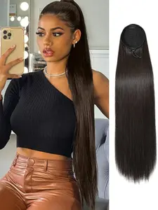 ponytail extension, 22 Inch Long Straight Drawstring Ponytail Synthetic Hairpieces Fake Pony Tails Natural Soft Clip in Hair Extension ponytail for Women