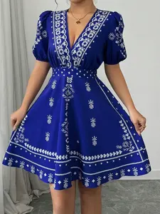 Women's Solid Color Fashion Print Elegant Dress, Stylish and Chic Design, Perfect for Daily Wear and Special Occasions, Summer