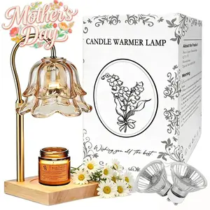 Gold Floral Candle Warmer Lamp with Timer and Height Adjustable Modern Design, No Flame Safe Wax Melting Solution That Complements Any Home Interior Mother's day